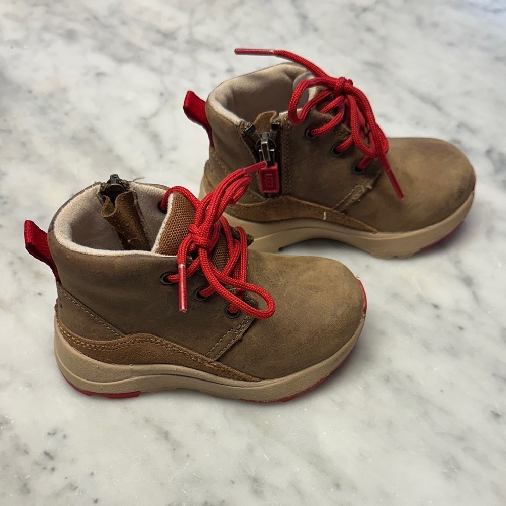 Brown Ugg Boots with Red Accents